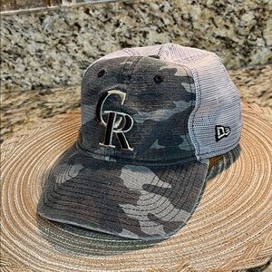 Men's Colorado Rockies New Era Camo Honor Trucker 9TWENTY Adjustable Hat